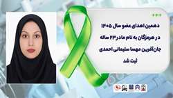 دهمین اهدای عضو سال ۱۴۰۵ در هرمزگان به نام مادر 23 ساله جان‌آفرین مهسا سلیمانی احمدی ثبت شد 